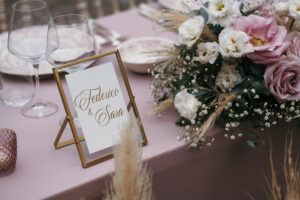 Mis en Place Matrimonio Verona Federico e Sara, palette rosa e oro