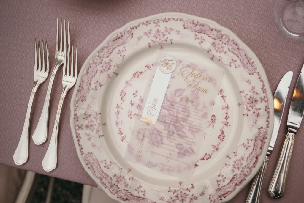 Mis en Place Matrimonio Verona Federico e Sara, palette rosa e oro